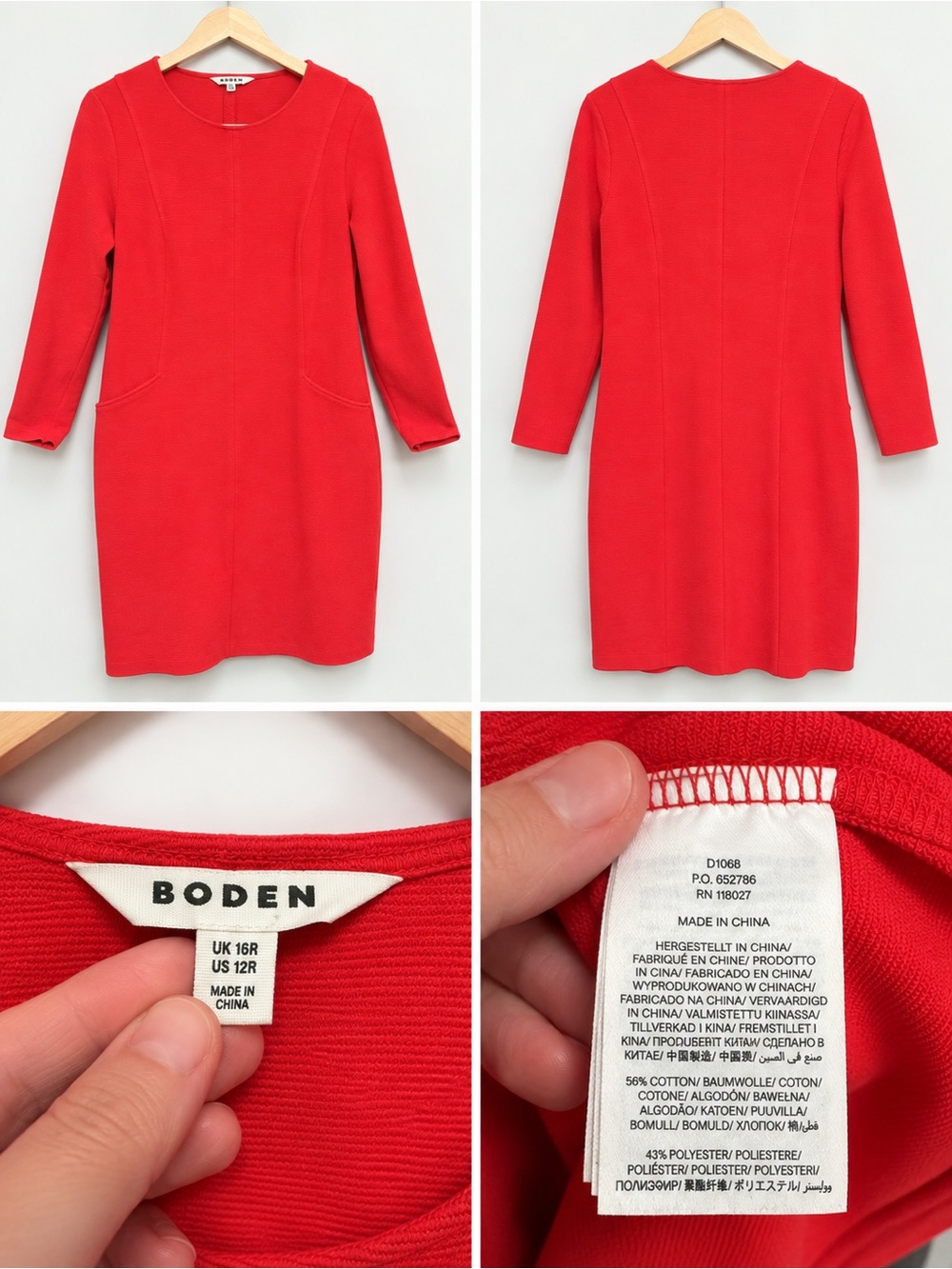 Boden Vibrant Red Long-Sleeve Shift Dress